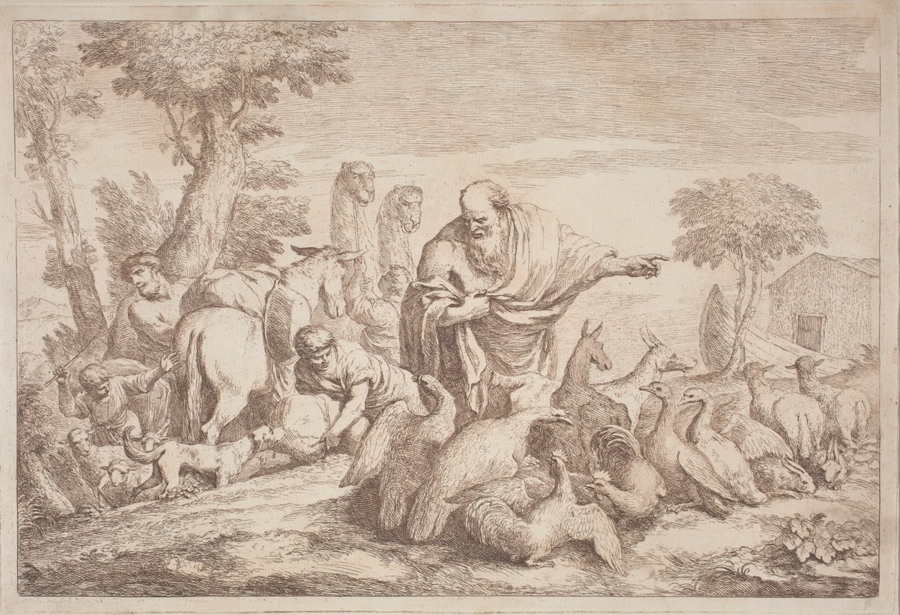 Noach leidt de dieren naar de ark door Gaetano Zompini, after Giovanni Benedetto Castiglione
