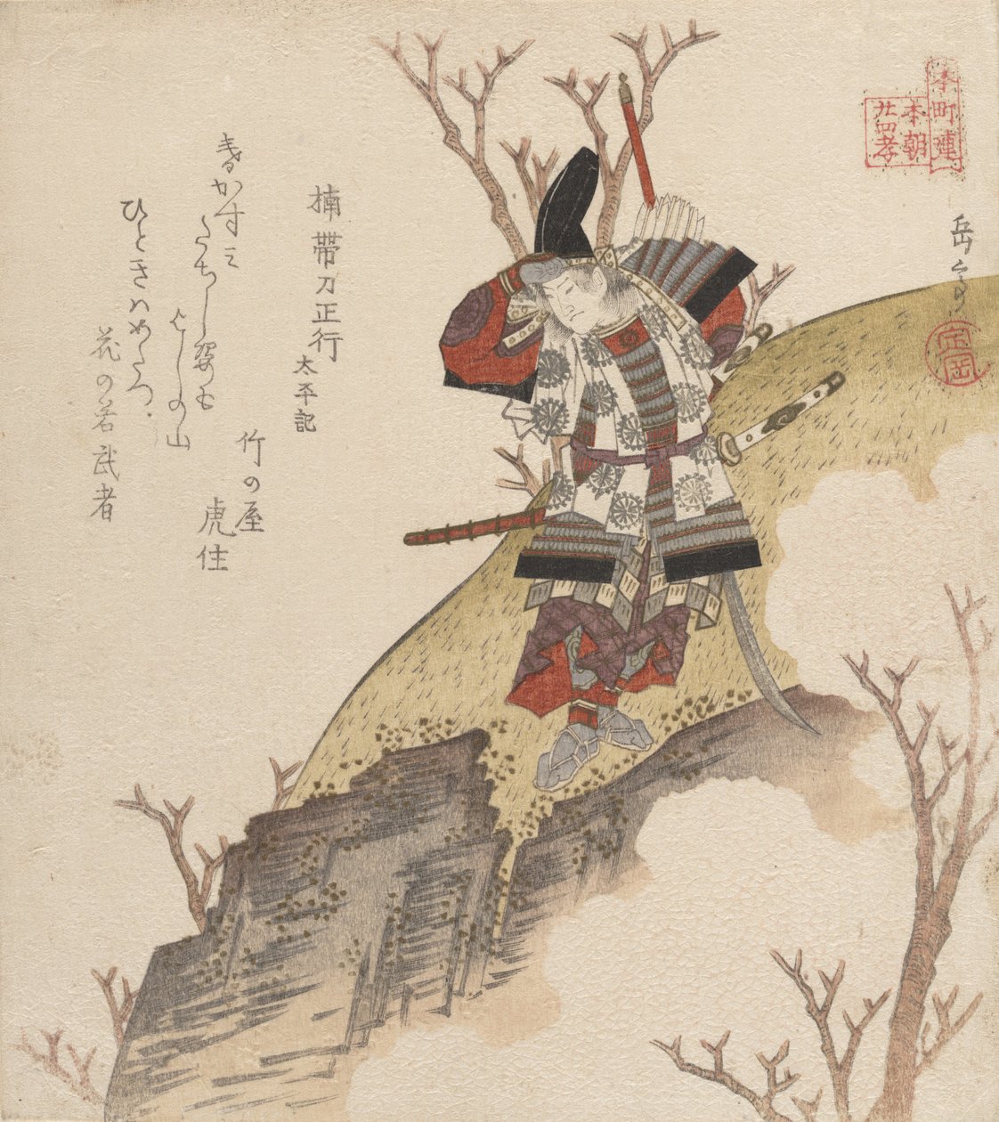 Kusonoki Tatewaki Masatsura Krijger Uit het Boek: Taiheiki, ca. 1840 door Gakutei