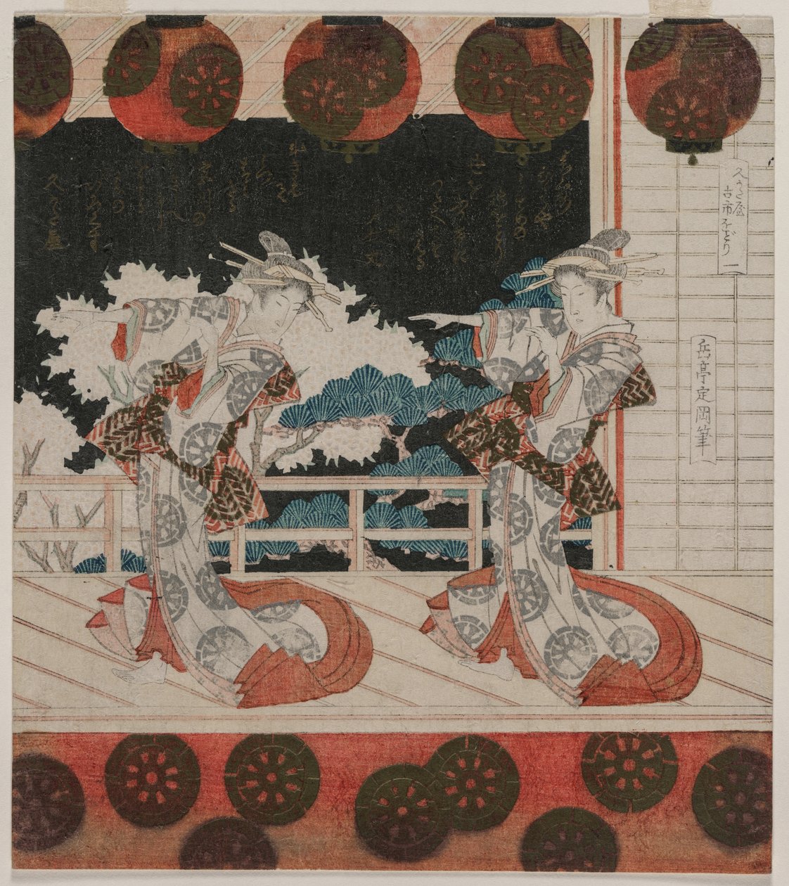 De Dans in Furuichi voor de Hisagataya Groep door Gakutei Harunobu