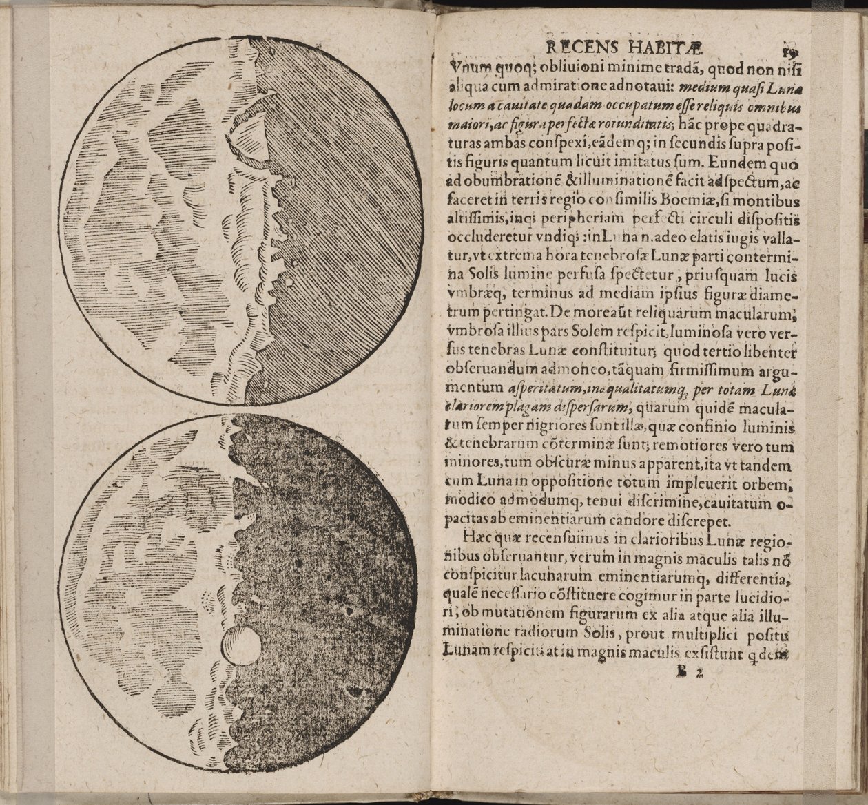 Blad uit het boek Sidereus Nuncius Sterrenbode door Galileo Galilei, 1610 door Galileo Galilei
