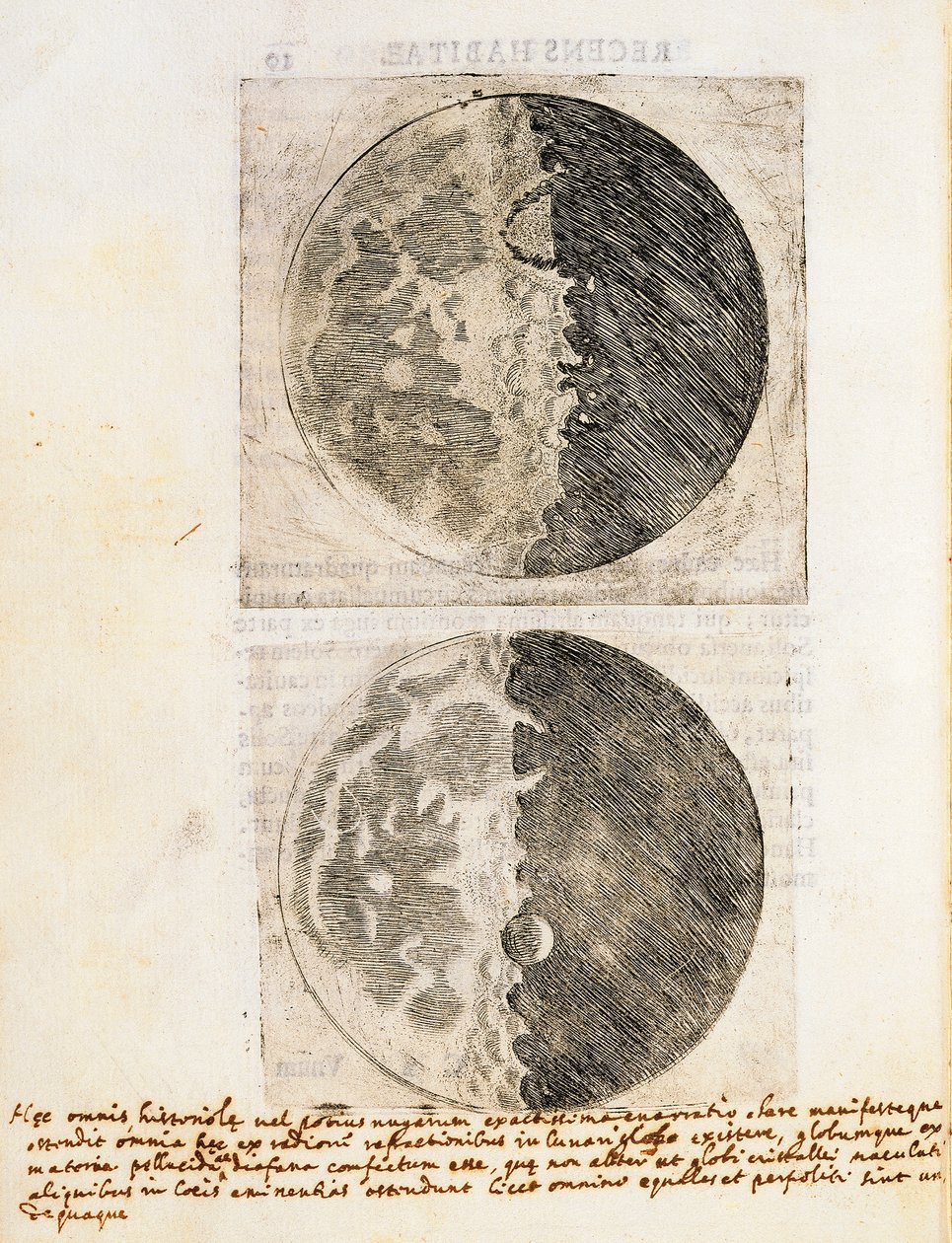 Sidereus Nuncius (Sterrenbode) met tekeningen van de fasen en het oppervlak van de Maan door Galileo Galilei