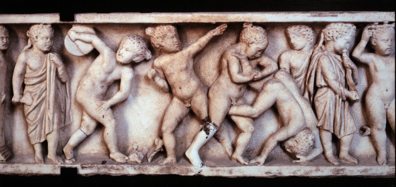Galloromeinse kunst: marmeren fries van een sarcofaag met spelende kinderen. Parijs, Louvre Museum door Gallo Roman Gallo Roman