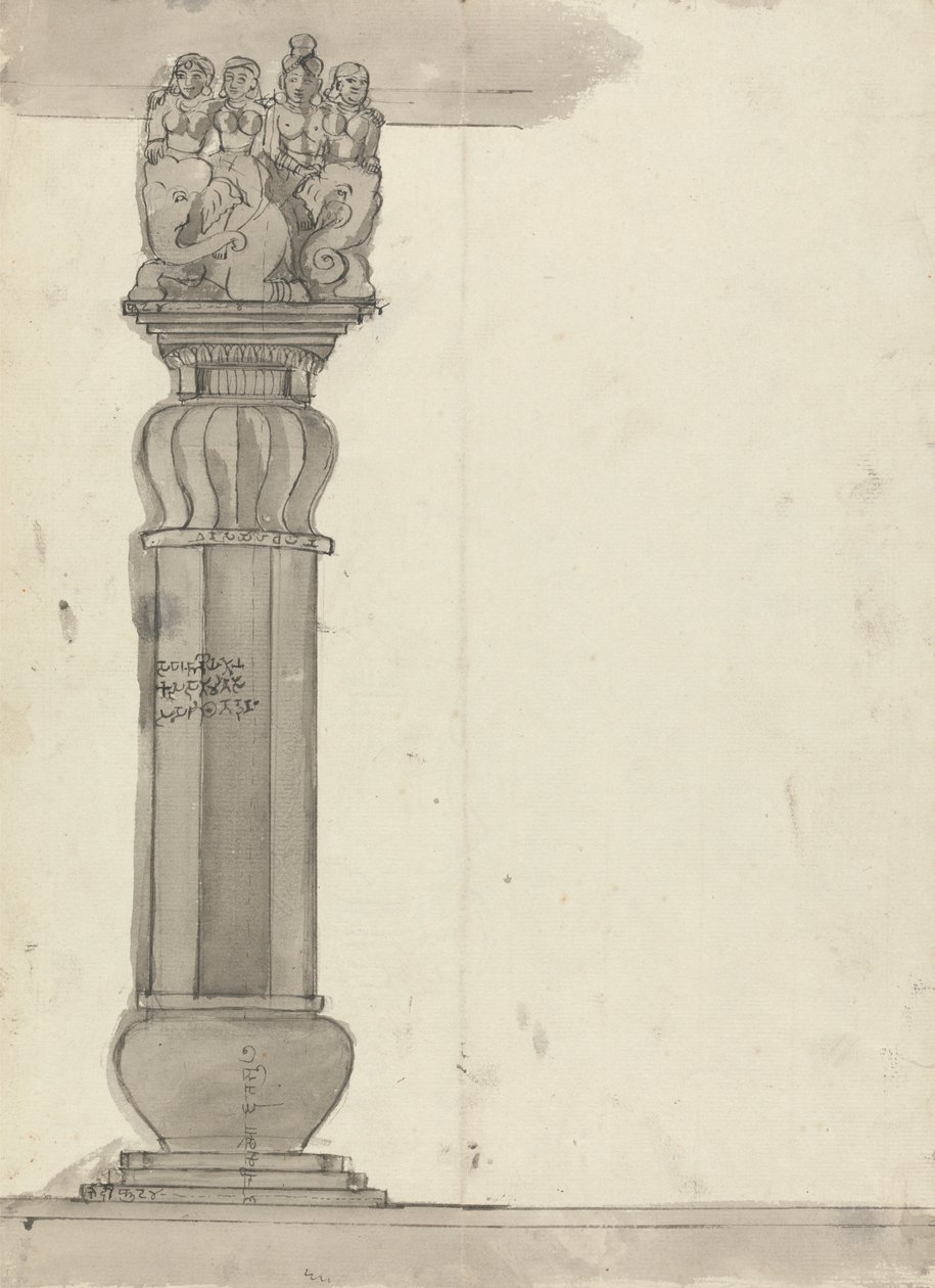 Tekening van een kolom uit Ekvera door Gangaram Chintaman Tambat