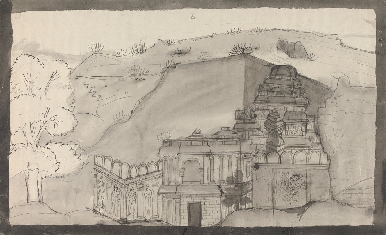 Interieur van een Ellora-grottempel door Gangaram Chintaman Tambat