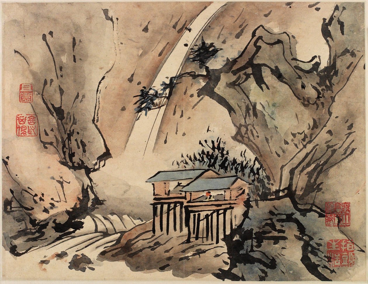 Vingerschildering, uit een album van tien door Gao Qipei