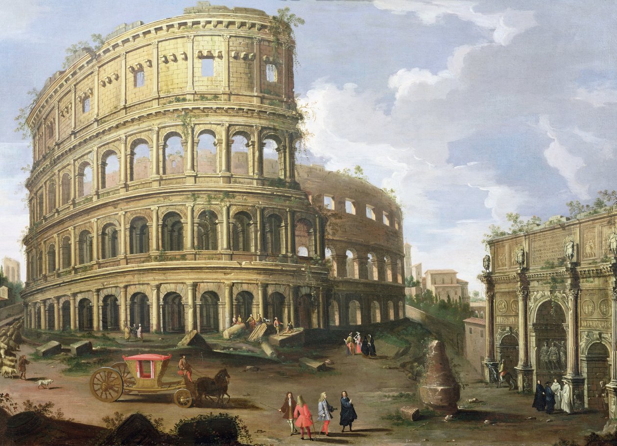 Een uitzicht op het Colosseum in Rome door Gaspar van Wittel
