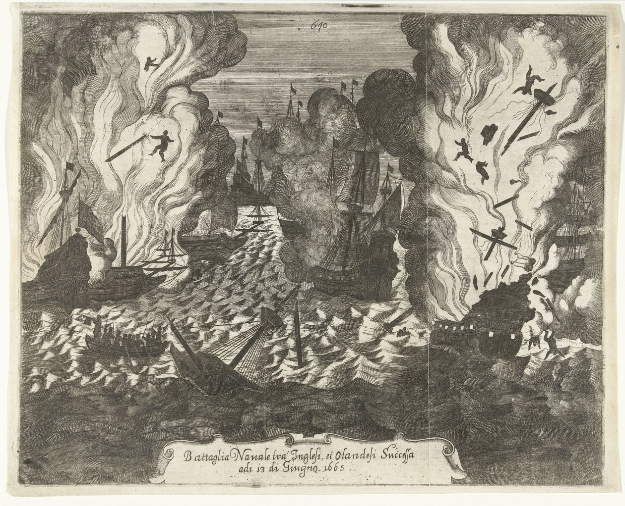 Zeeslag bij Lowestoft, 1665 door Gaspar Bouttats (attributed to)