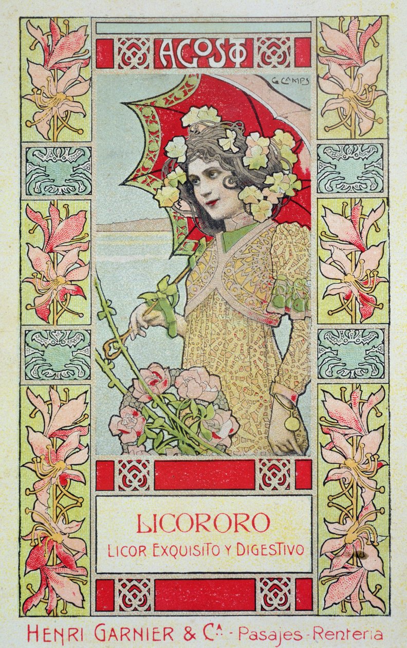 Augustus, uit een kalender voor Henri Garnier & Co. door Gaspar Camps Junyent