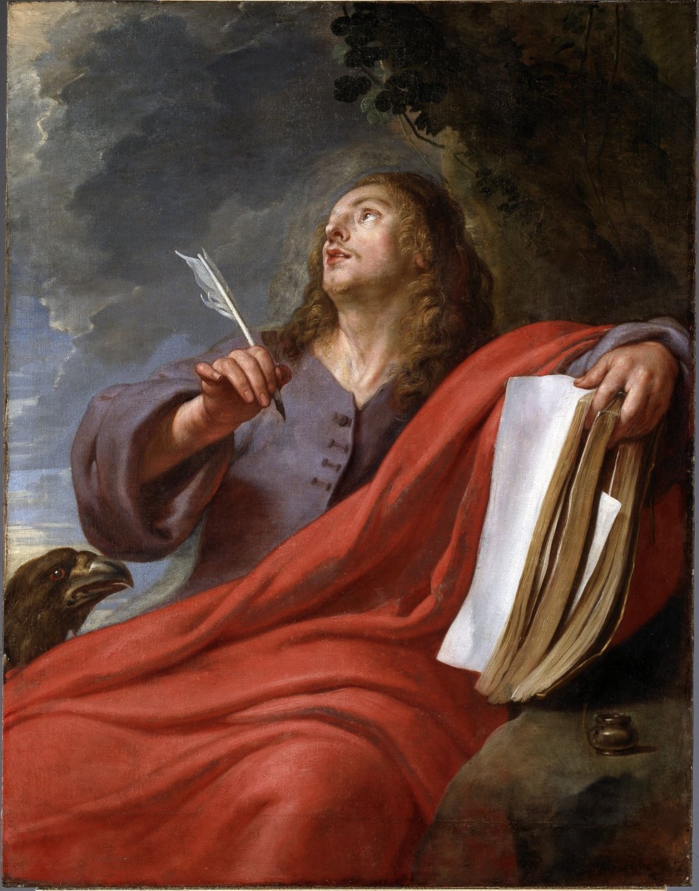 Johannes schrijft het boek Openbaring op het eiland Patmos door Gaspar De Crayer