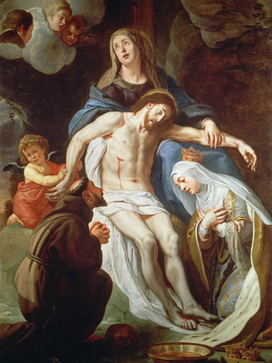 Pieta met St. Franciscus van Assisi (c.1181-1226) en St. Elizabeth van Hongarije (1207-31) door Gaspar De Crayer