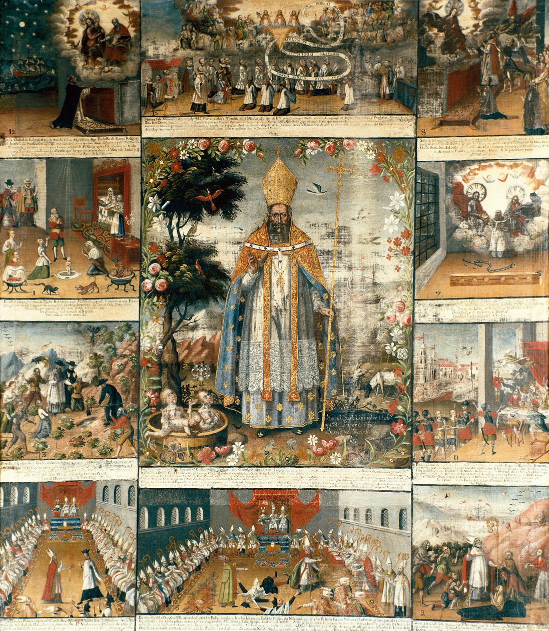 Altaarstuk van het leven van Sint Nicolaas van Myra of Bari (270-345) door Gaspar Miguel de Berrio