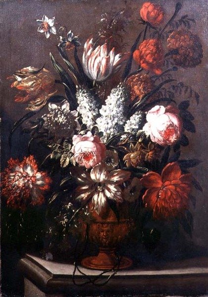 Stilleven van Tulpen, Pioenen, Narcissen en Andere Bloemen door Gaspar Pieter II Verbruggen