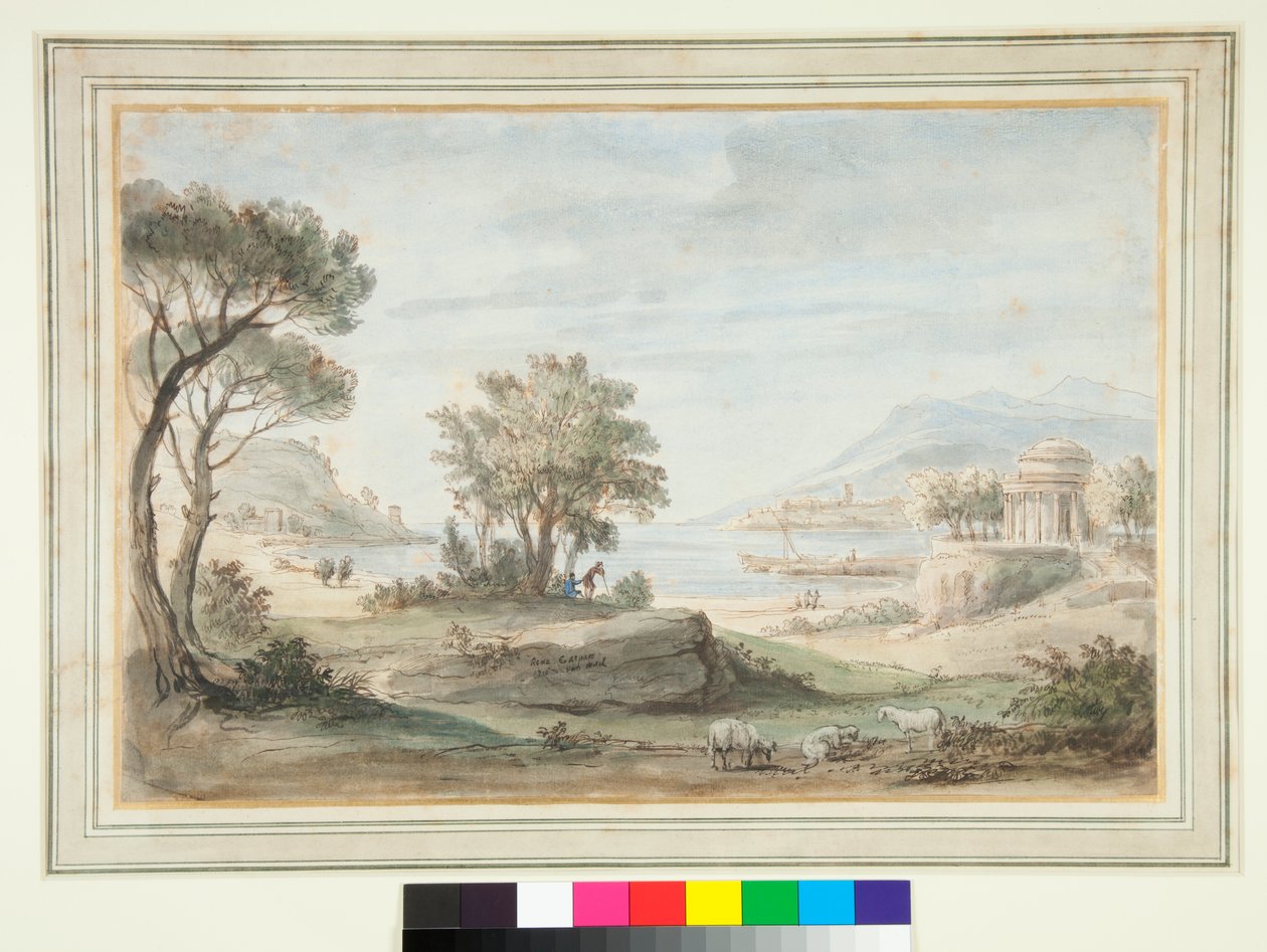 Landschap met een rond tempel door Gaspar van Wittel