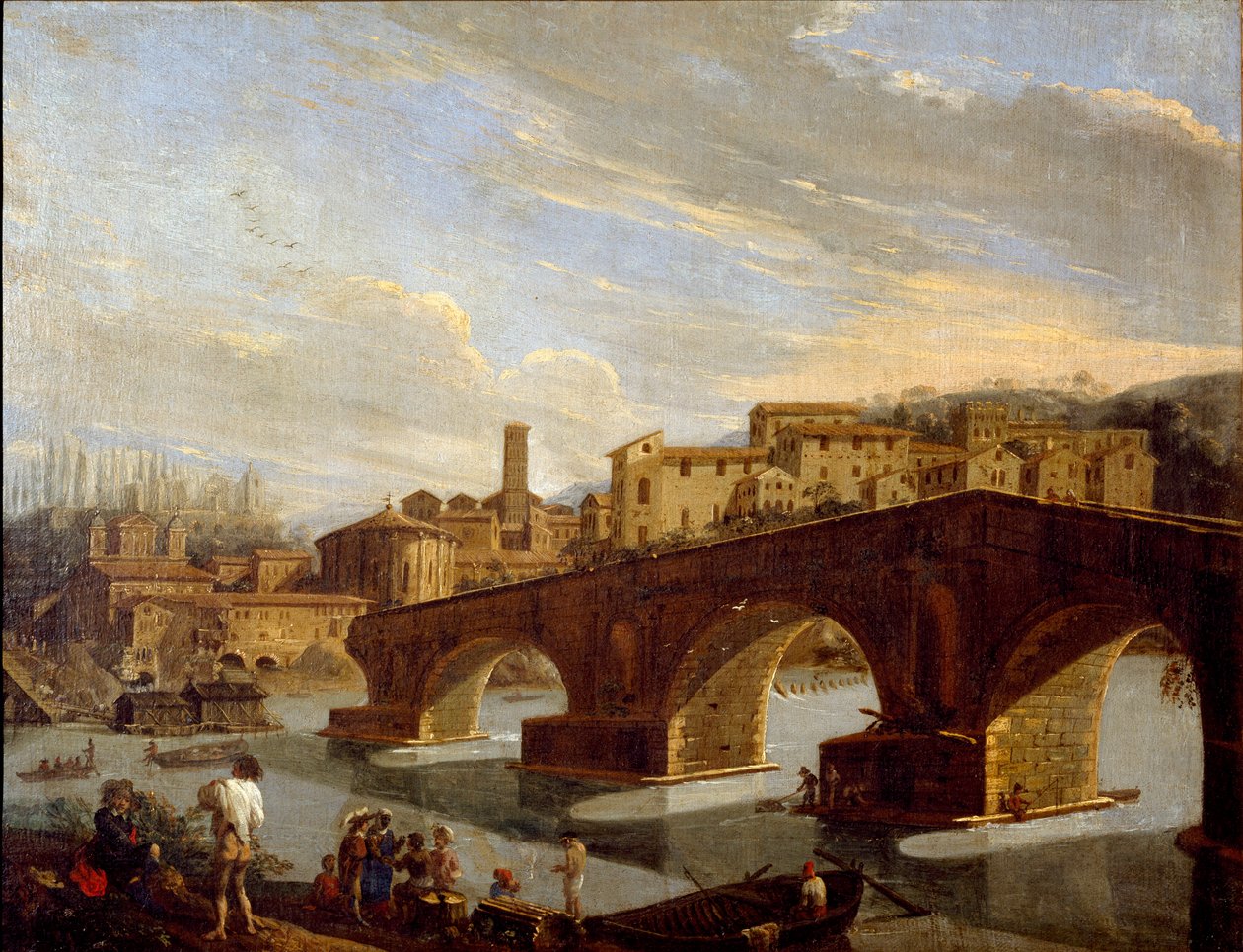 Uitzicht op de Tiber ter hoogte van de breukbrug in Rome door Gaspar van Wittel