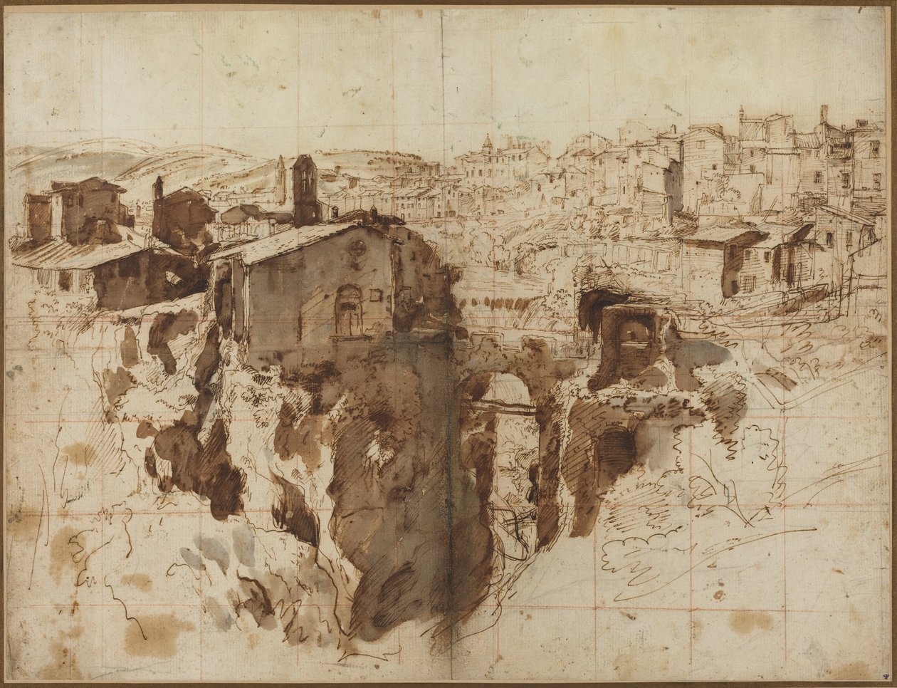 De waterval en de stad Tivoli door Gaspar van Wittel