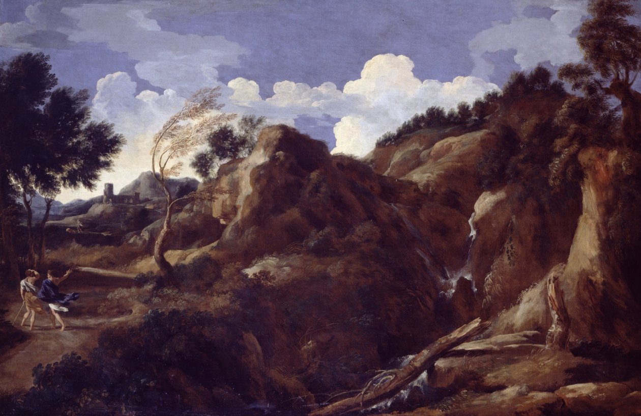 Berglandschap met naderende storm door Gaspard Poussin Dughet