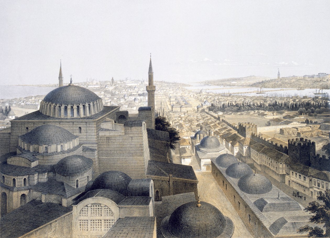 Panoramisch uitzicht op Constantinopel vanaf de koepels, 1852 door Gaspard Fossati
