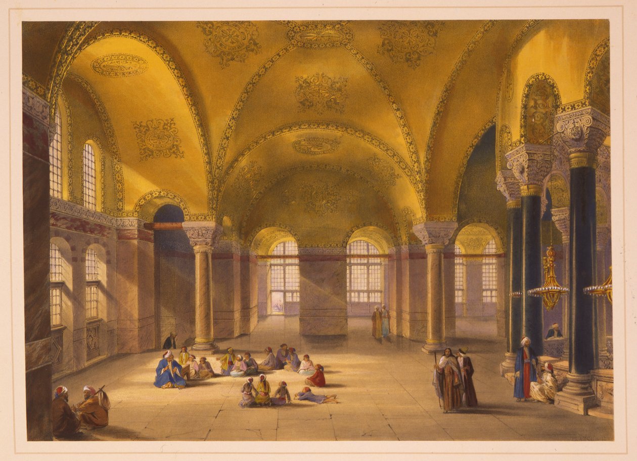Het interieur van het gynaeceum van de Ayasofya Moskee, voorheen de kerk van Hagia Sophia door Gaspard Fossati