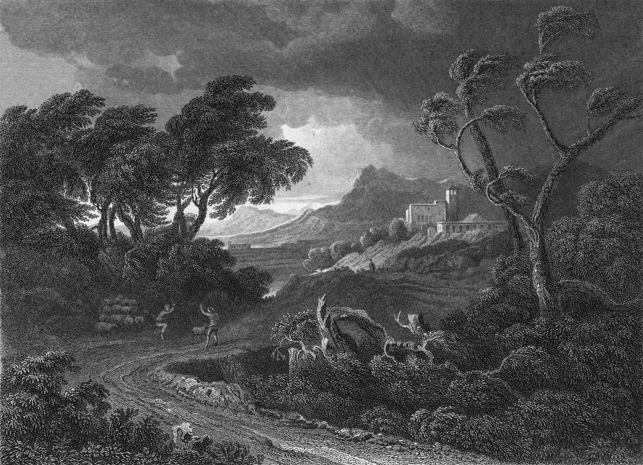 Een landstorm (gravure) door Gaspard Poussin (after) Dughet