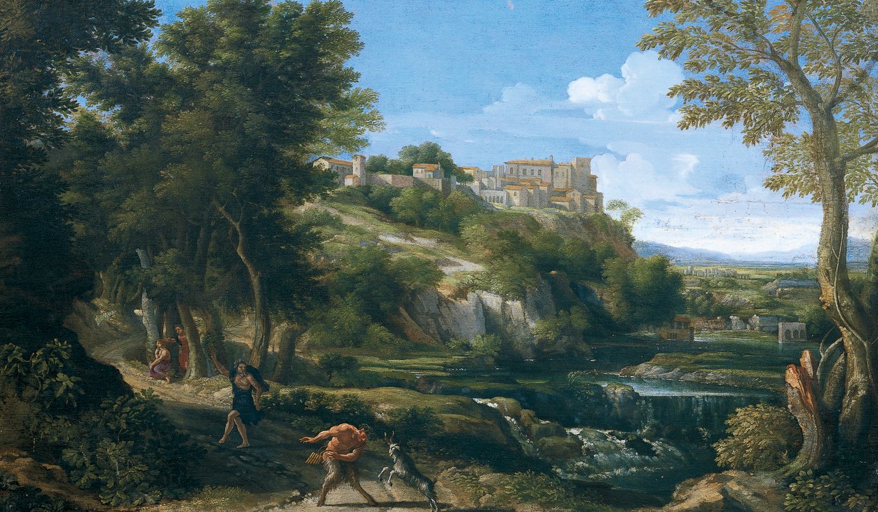 Landschap met dansende faun en nimf 1667 - 1668 door Gaspard Poussin Dughet