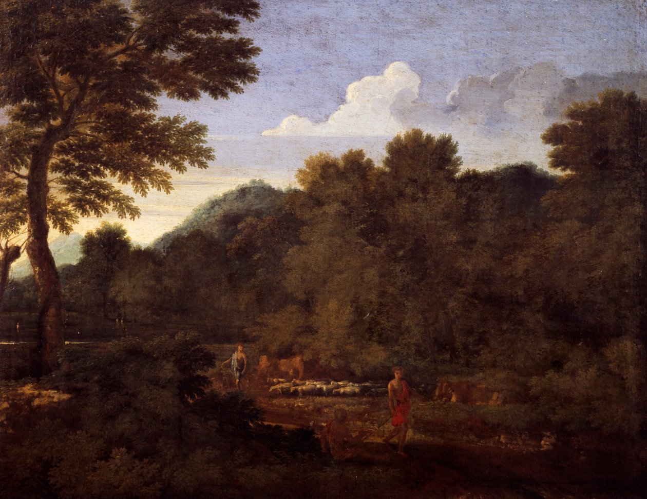 Landschap met kudde schapen door Gaspard Poussin Dughet