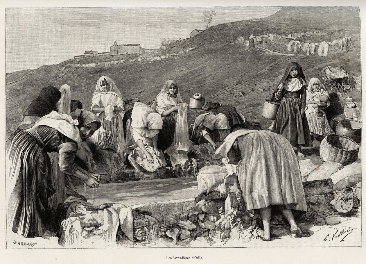 De lavendel van Osilo (Italië), vrouwen verzameld rond het bassin door Gaston Vuillier