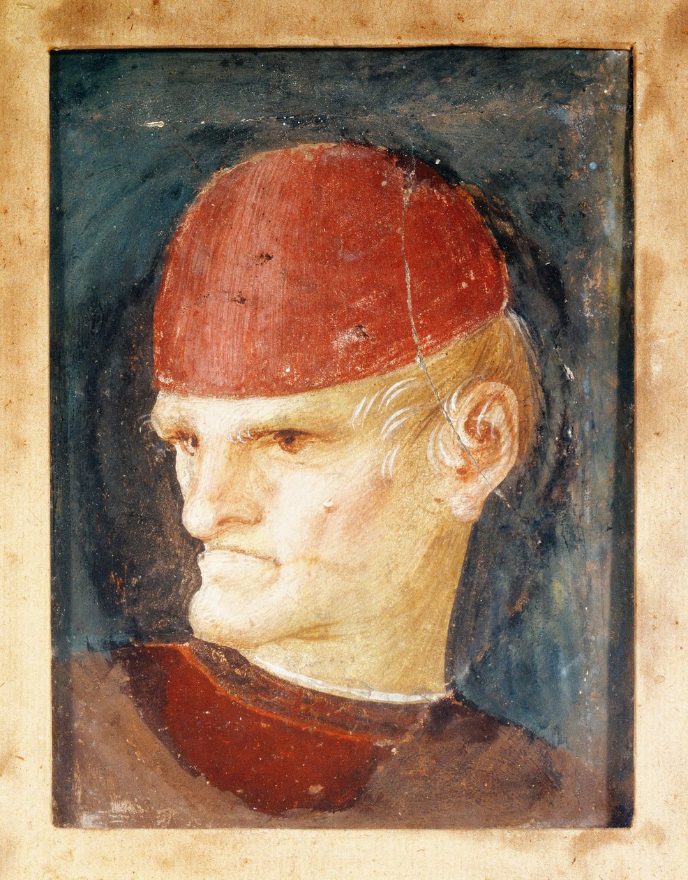 Italië, Varallo, Fragment van fresco van een hoofd door Gaudenzio Ferrari