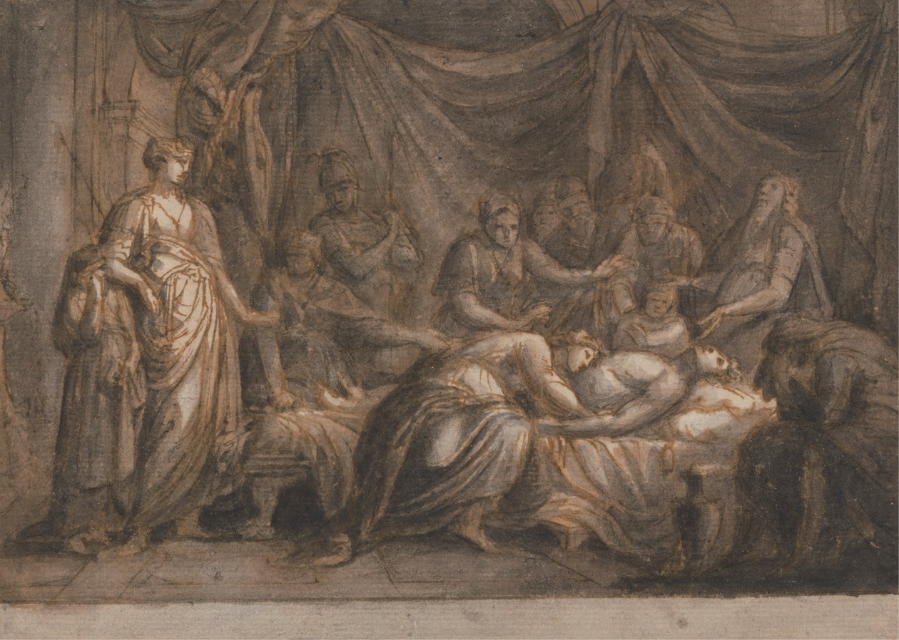 Andromache rouwt om de dood van Hector door Gavin Hamilton