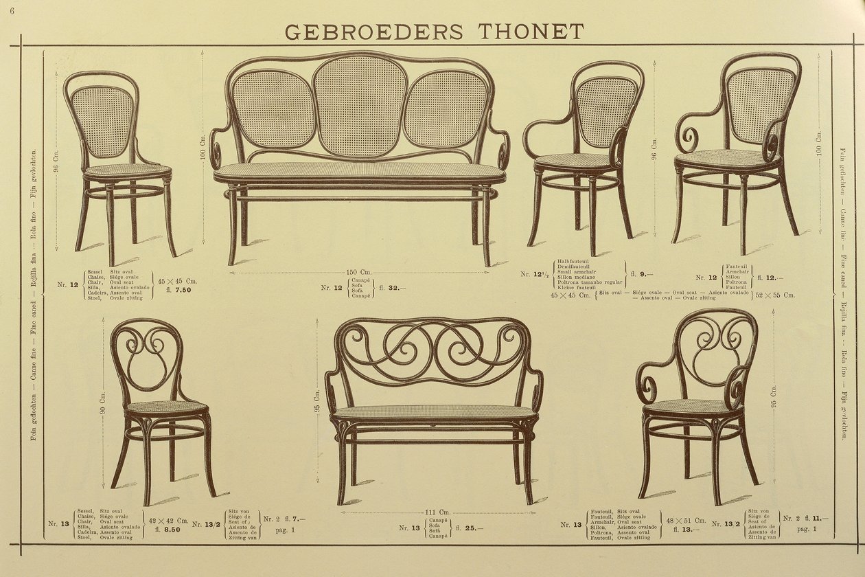 Stoelen- en bankencatalogus van de gebroeders Thonet, tekening, Oostenrijk door Gebruder Thonet