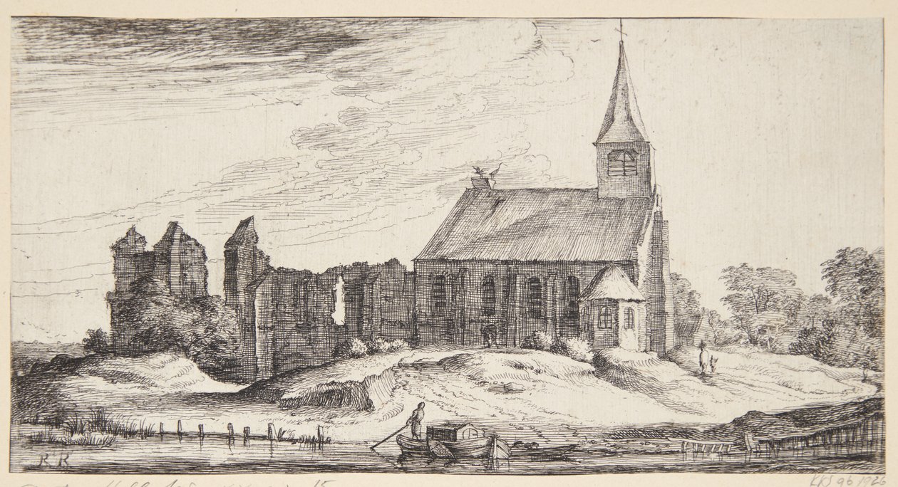 Uitzicht op de kerk in Sloten door Geertruyt Roghman