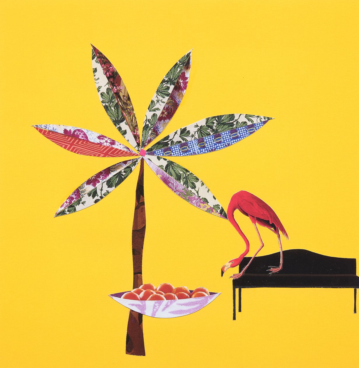 Flamingo met sinaasappels (collage) door Genevieve French