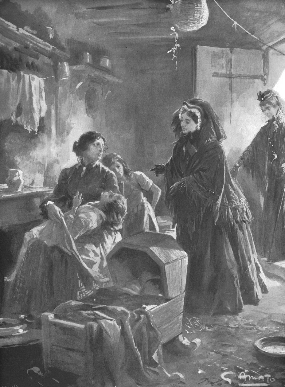 Koningin Victoria en de armen: Hare Majesteit bezoekt een huisje, 1901 door Gennaro Amato
