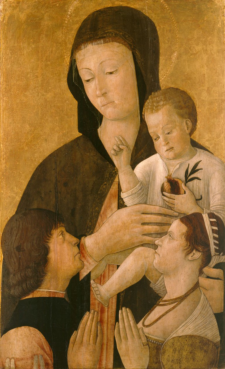 Duits: Maria mit dem Kind und einem Stifterpaar Madonna met kind en twee donoren door Gentile Bellini