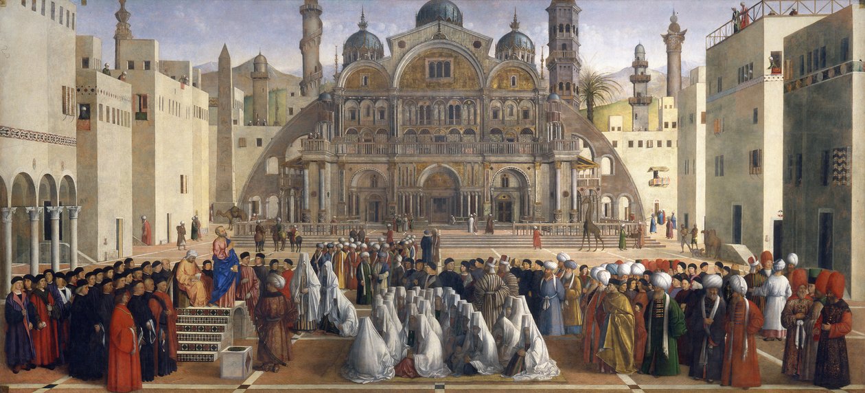 Sint Marcus predikt in Alexandrië, Egypte door Gentile and Giovanni Bellini
