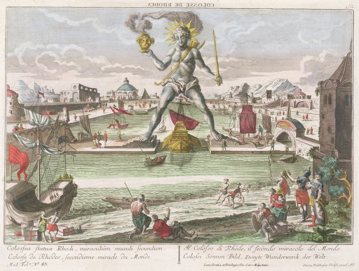 De Kolossus van Rhodos, tweede Wereldwonder door Georg Balthasar Probst