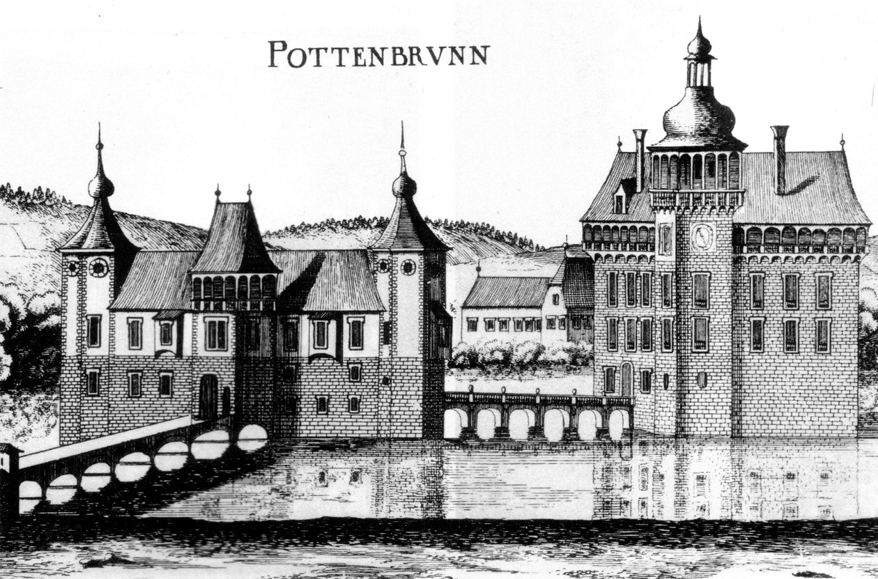 Het kasteel Pottenbrunn in een gravure van Georg Matthäus Vischer uit 1672 door Georg Matthaus Vischer