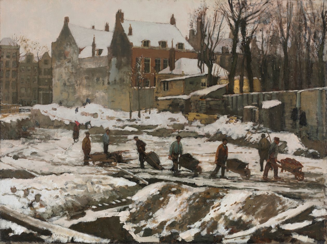 Bouwplaats in Amsterdam, ca. 1902 door Georg Hendrik Breitner