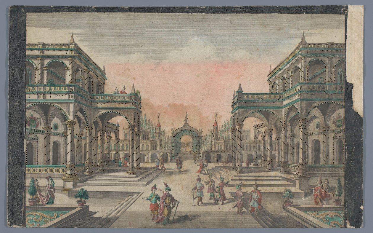 Gezicht op een laan richting een cipressentuin te Constantinopel door Georg Balthasar Probst (possibly)