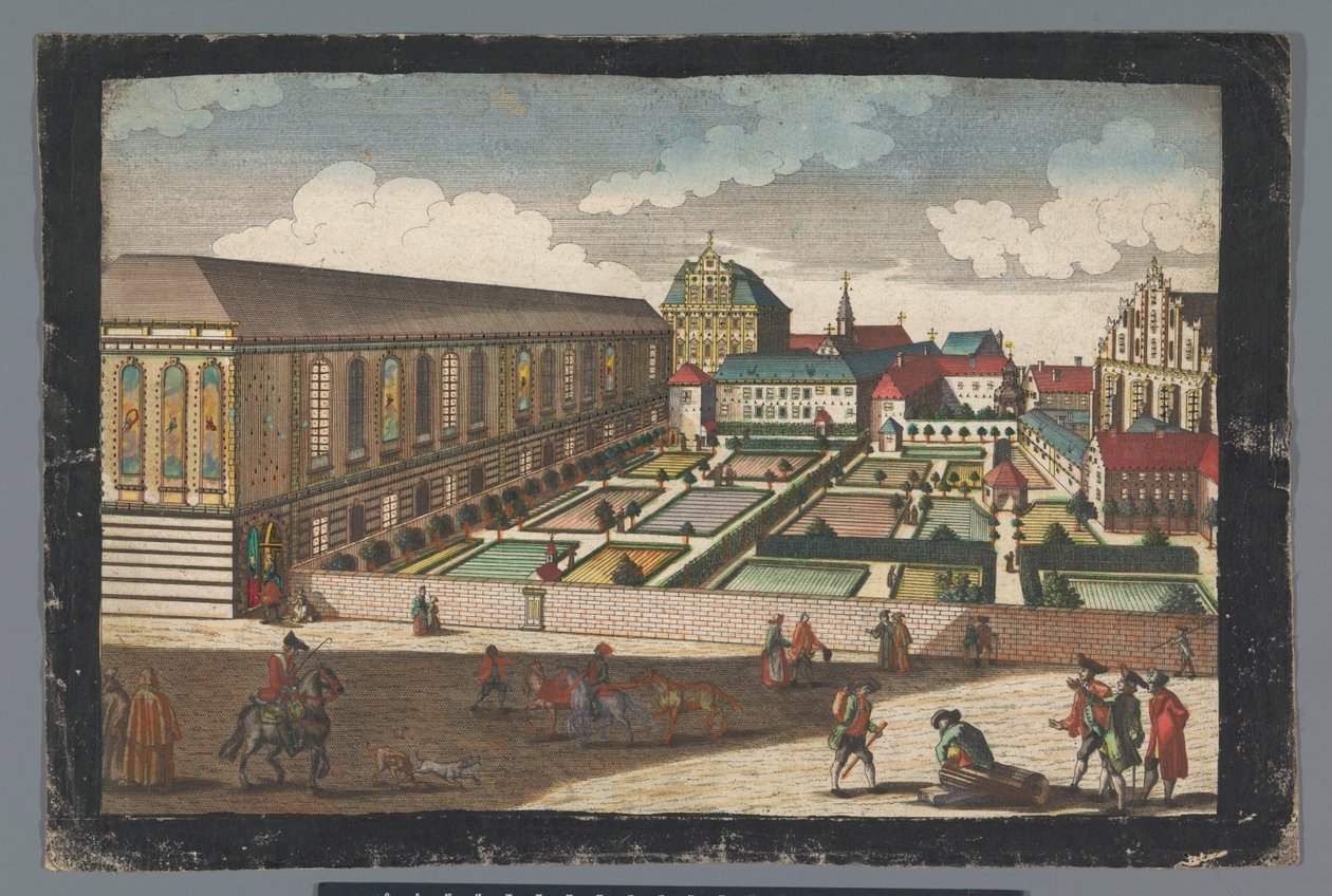 Gezicht op het Koninklijk Paleis en het klooster van de minderbroeders kapucijnen te Wroclaw door Georg Balthasar Probst (possibly)