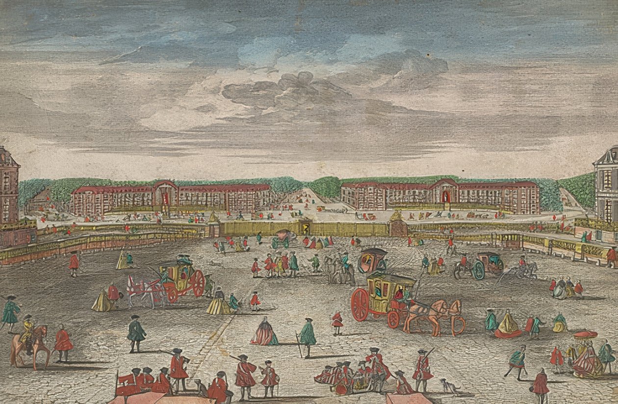 Uitzicht op de stallen van het kasteel van Versailles door Georg Balthasar Probst