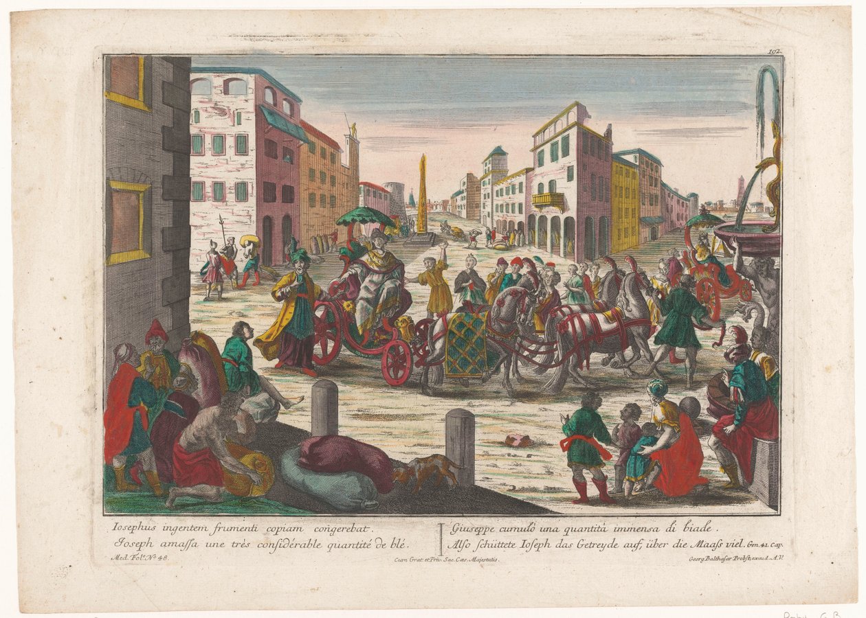 De zonen van Jacob moeten Simeon in Egypte achterlaten tot ze terugkomen met Benjamin door Georg Balthasar Probst