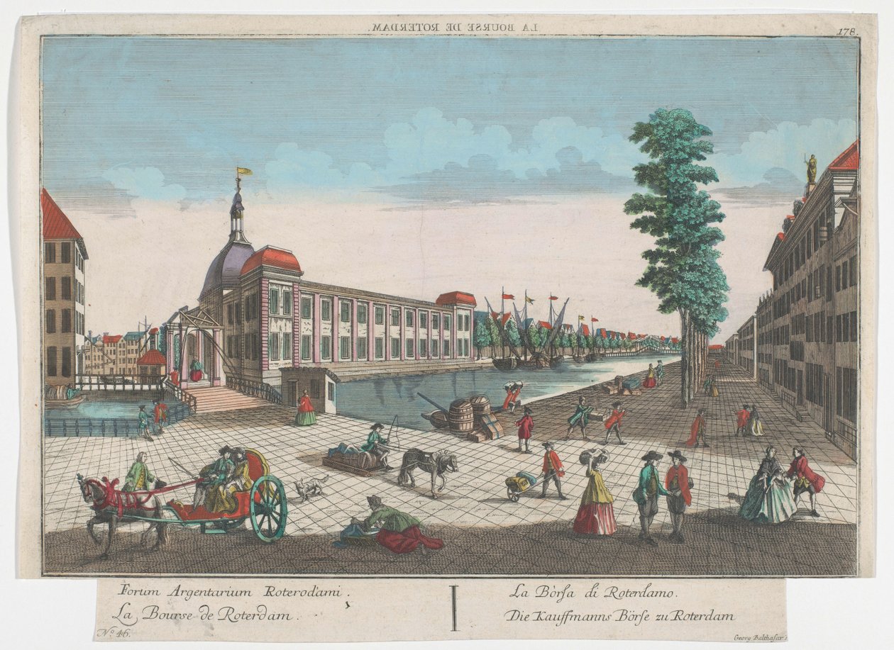 Gezicht op de Beurs te Rotterdam door Georg Balthasar Probst