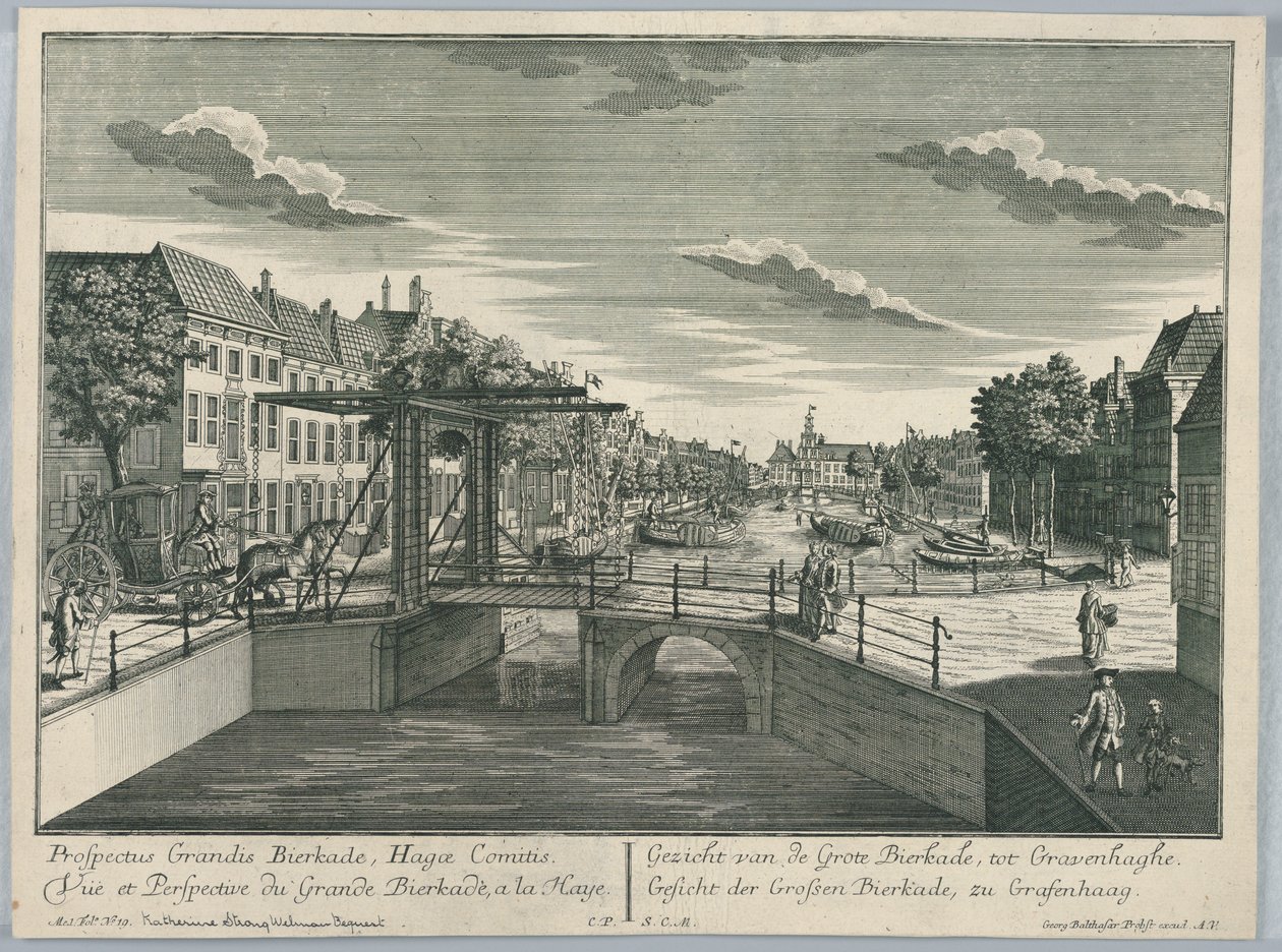 Kijkdoos, uitzicht op de Grote Bierkade, Den Haag door Georg Balthasar Probst