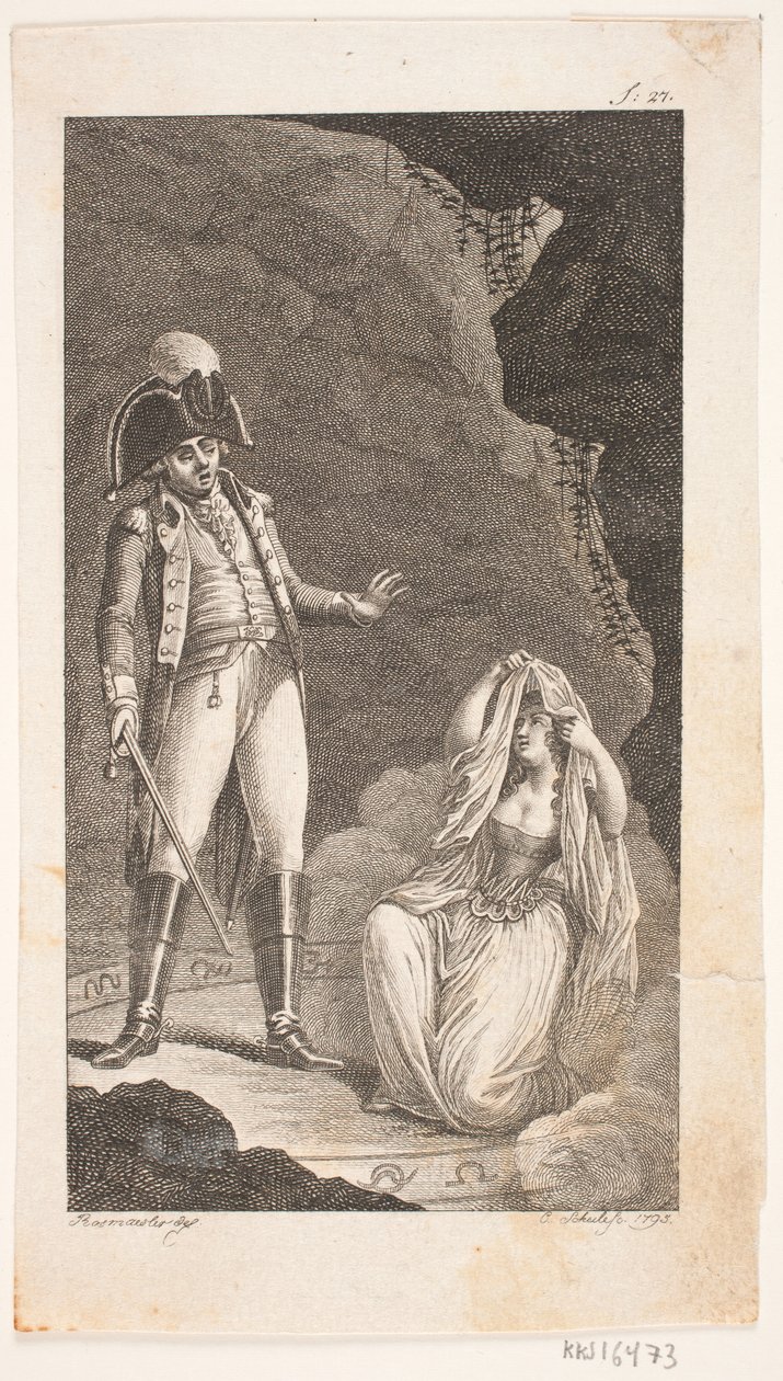 Illustratie met officier en knielende dame door Georg Christian Schule