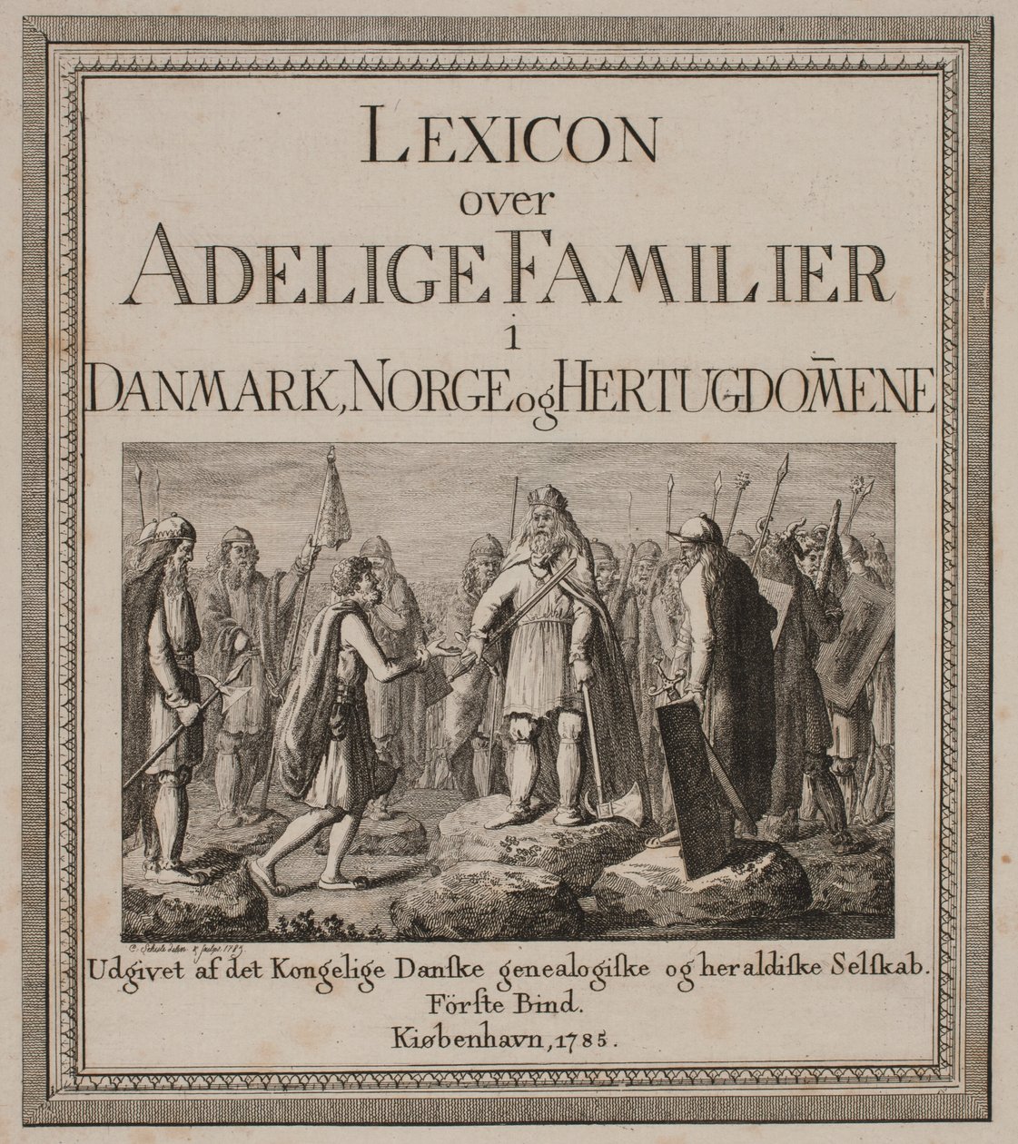 Titelblad voor "Lexicon over adellijke families in Denemarken, Noorwegen en de Hertogdommen" door Georg Christian Schule