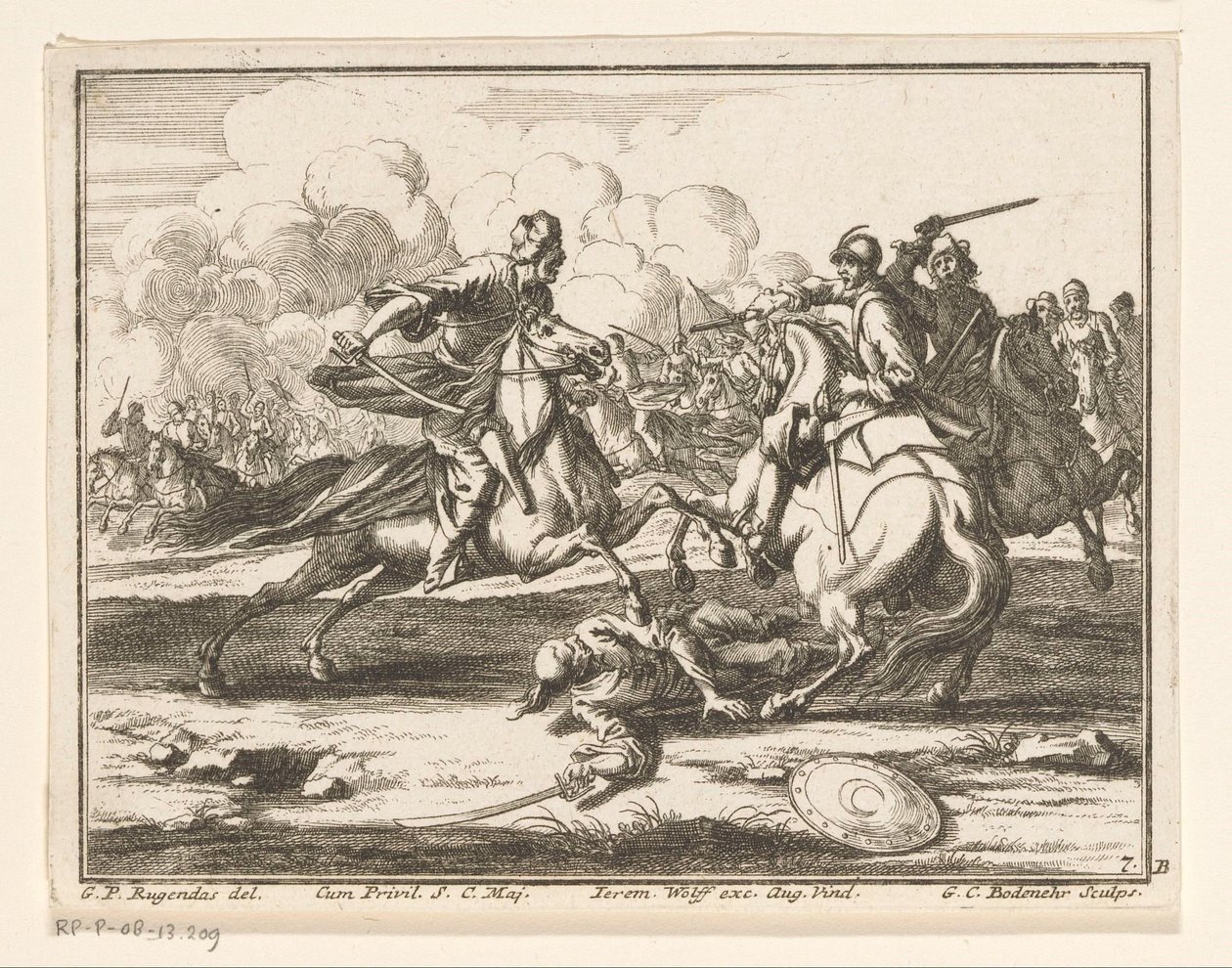 Ruitergevecht tegen Ottomanen door Georg Conrad Bodenehr