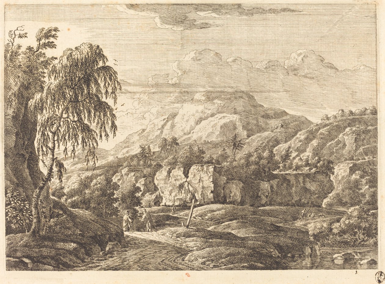 Landschap met kruis en figuren door Georg Eisenmann
