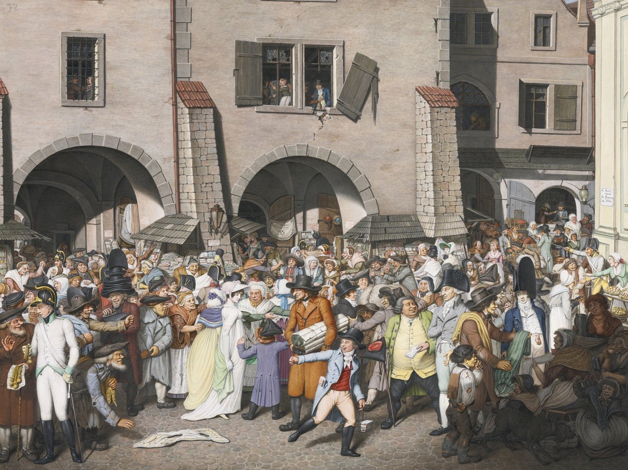 Drukke markt, Praag, 1804 door Georg Emanuel Opiz