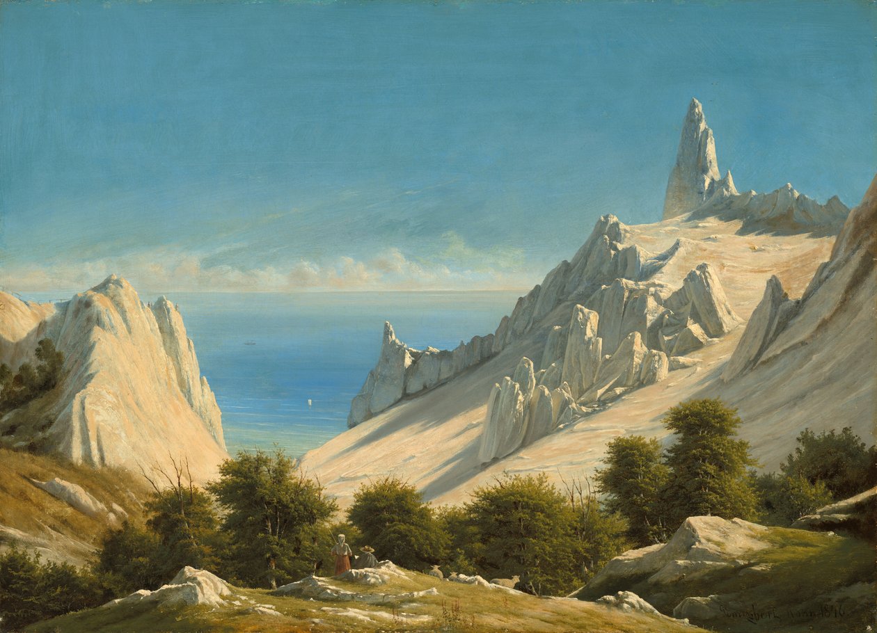 Gezicht op Sommerspiret, de kliffen van Møn door Georg Emil Libert