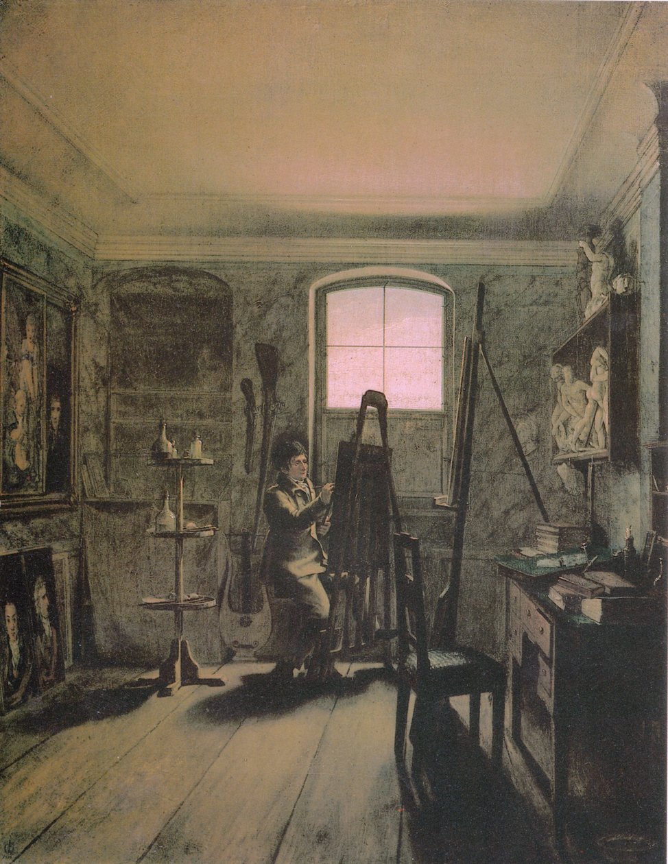 Duits: Der Maler Gerhard von Kügelgen in seinem Atelier De schilder Gerhard von Kügelgen in zijn atelier door Georg Friedrich Kersting